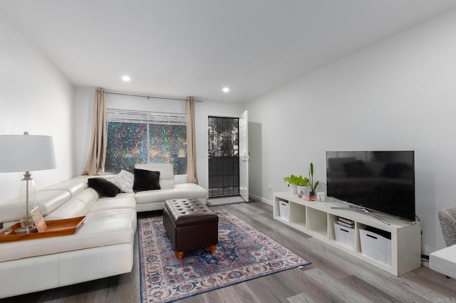 living room with hardwood / wood-style floors