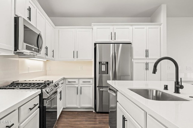 kitchen featuring sink, white cabinets, appliances with stainless steel finishes, and dark hardwood / wood-style flooring