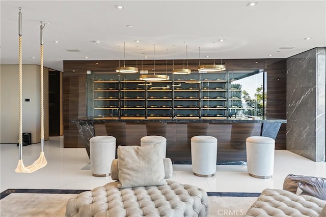 bar with tile patterned flooring