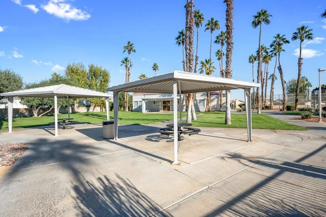 view of community featuring a gazebo and a yard