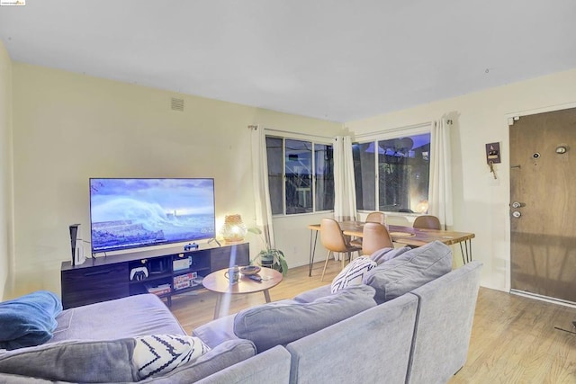 living room with light wood-type flooring