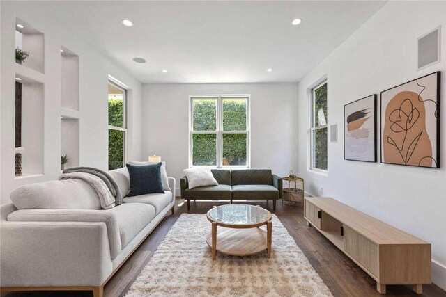 living room featuring dark hardwood / wood-style flooring