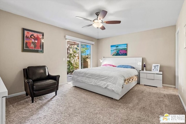 bedroom featuring ceiling fan and carpet floors