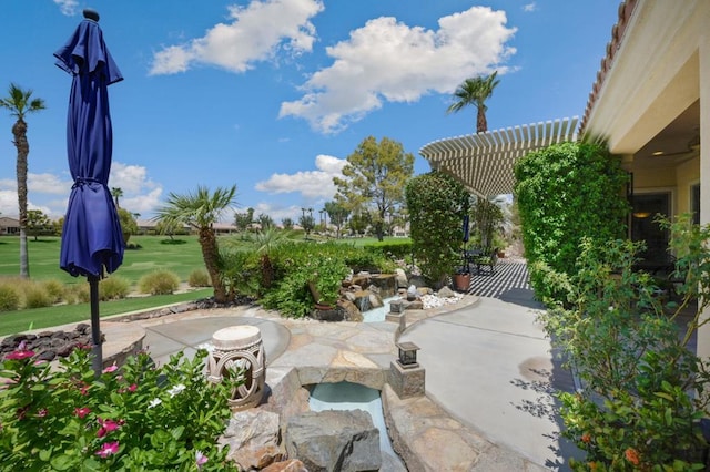 view of patio / terrace featuring a pergola