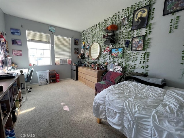 carpeted bedroom with cooling unit