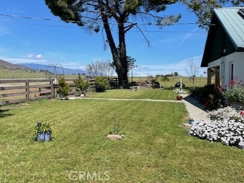 view of yard with a rural view and a mountain view