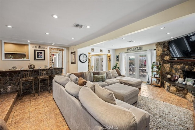 living room featuring french doors