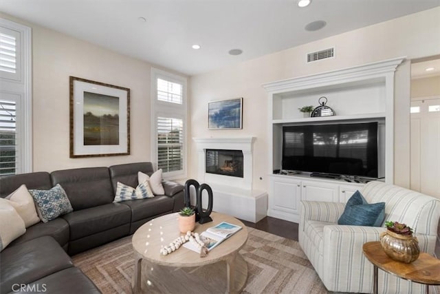 living room with hardwood / wood-style floors