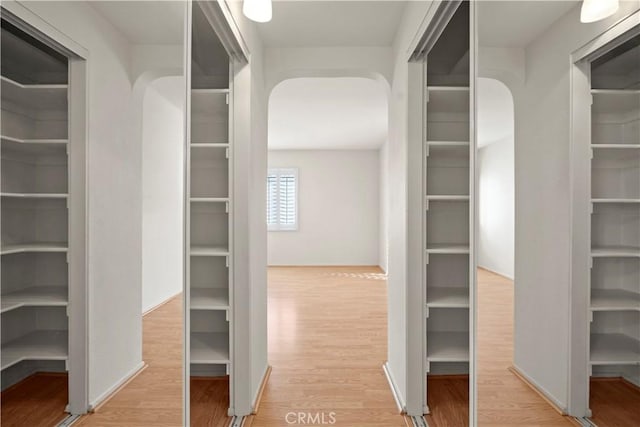 walk in closet featuring light hardwood / wood-style flooring