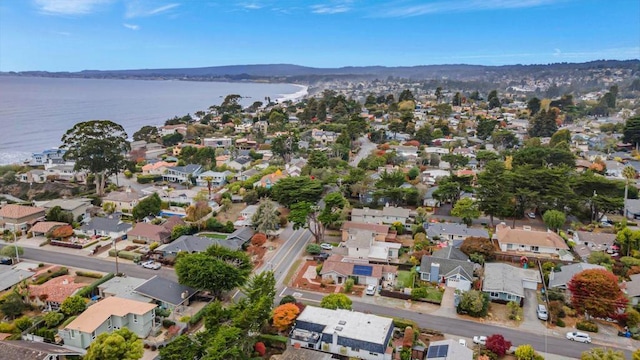 bird's eye view featuring a water and mountain view