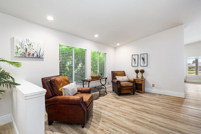 living area with light hardwood / wood-style floors