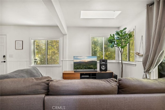 living room with a skylight