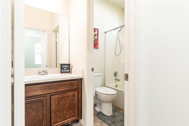 bathroom featuring shower / bath combination, toilet, and vanity