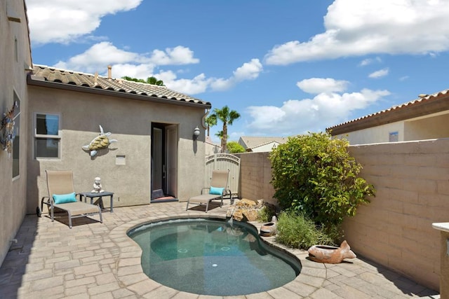 view of swimming pool with a patio area