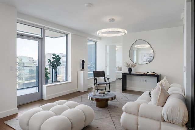 living room with light hardwood / wood-style flooring