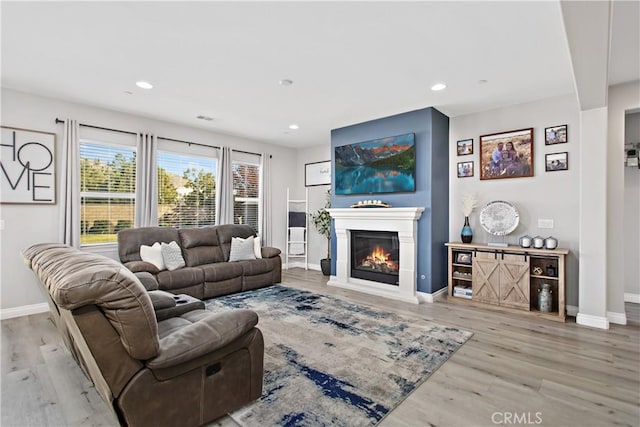 living room with light wood-type flooring