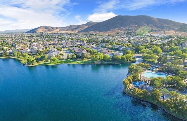 aerial view with a water and mountain view