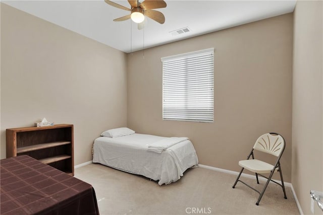 bedroom featuring carpet flooring and ceiling fan