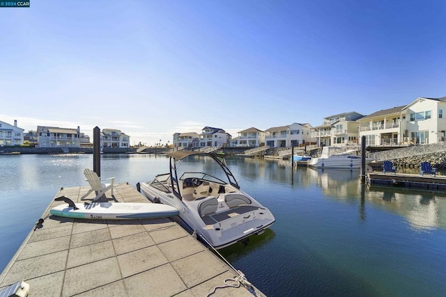 dock area with a water view