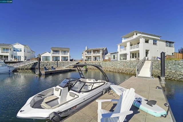 view of dock with a water view