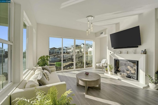 living room featuring light wood-type flooring