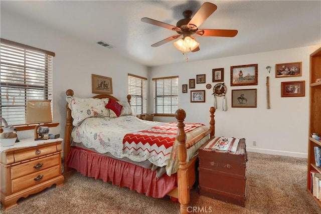 bedroom featuring carpet flooring and ceiling fan