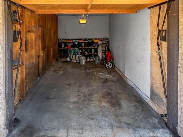 garage with a garage door opener