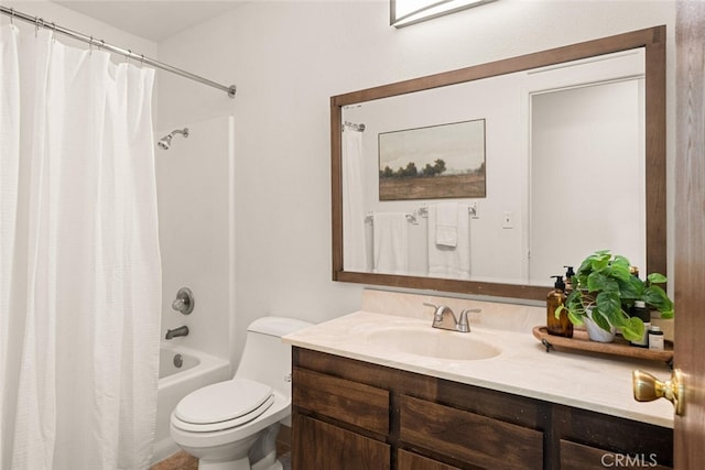 full bathroom featuring toilet, shower / tub combo, and vanity