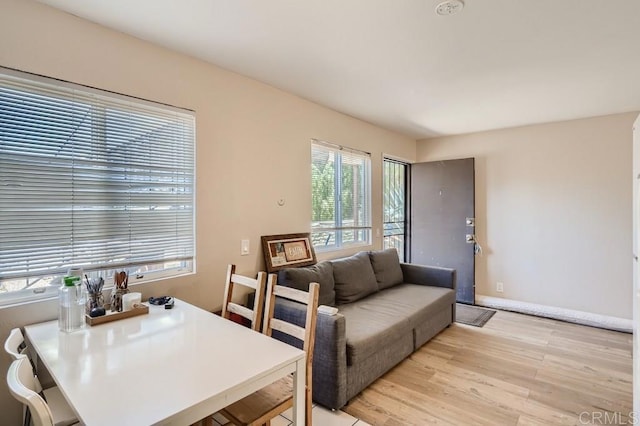 living room with light hardwood / wood-style flooring