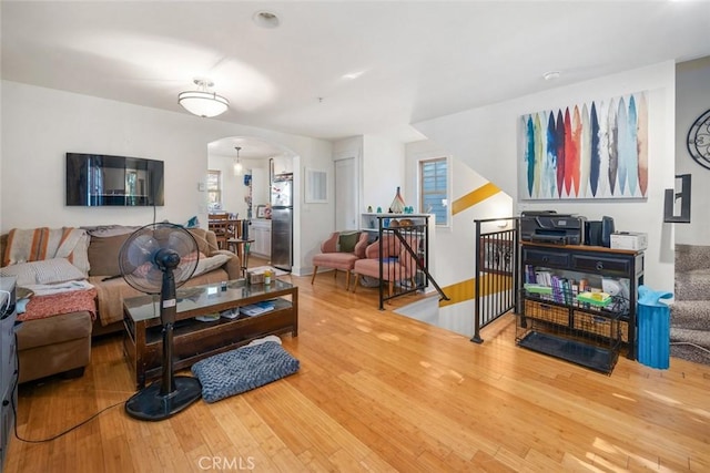 living room with hardwood / wood-style floors