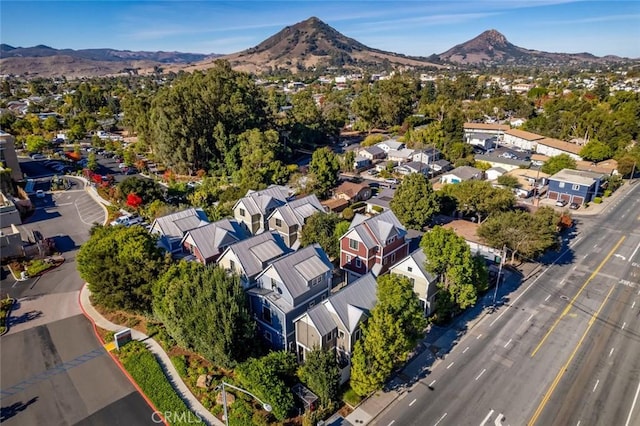 aerial view featuring a residential view and a mountain view