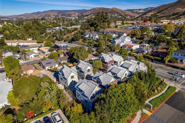 aerial view featuring a residential view and a mountain view