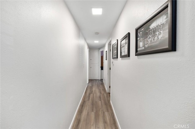 hallway with wood-type flooring