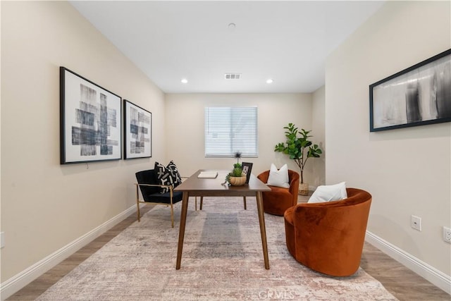 office area featuring light hardwood / wood-style floors