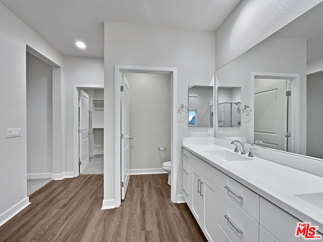 bathroom featuring hardwood / wood-style floors, vanity, and toilet