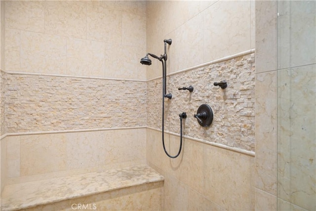 interior details featuring tiled shower