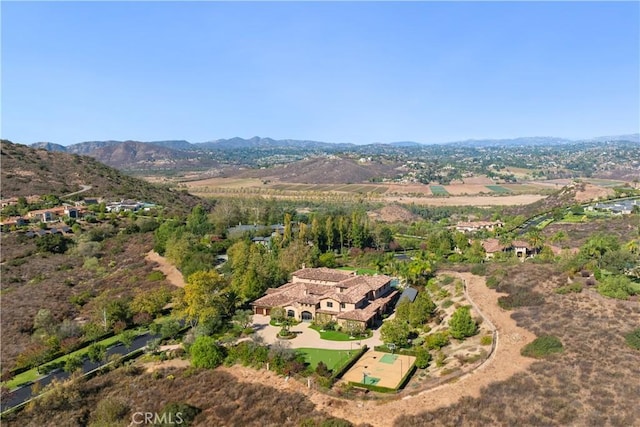 birds eye view of property with a mountain view