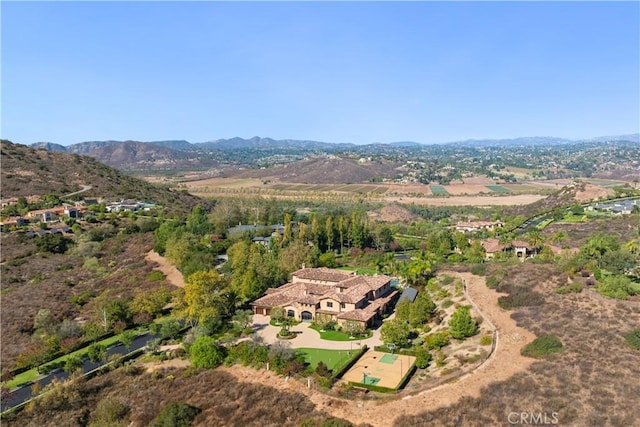 birds eye view of property featuring a mountain view