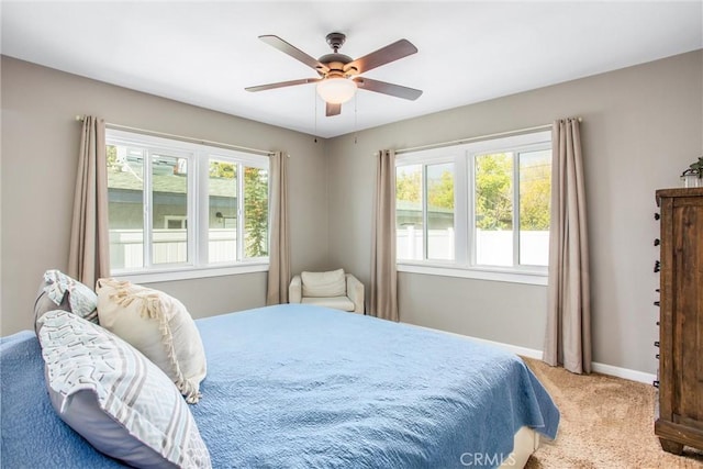 bedroom with carpet flooring and ceiling fan