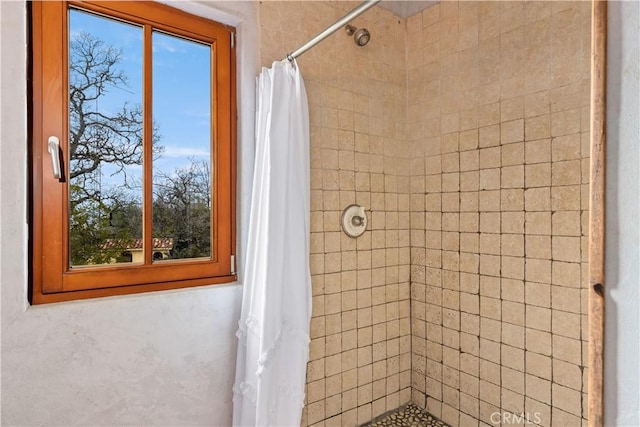 bathroom with a shower with curtain