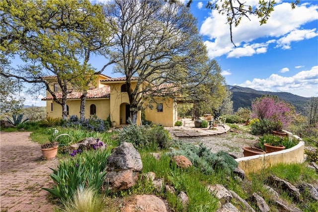 view of yard with a mountain view