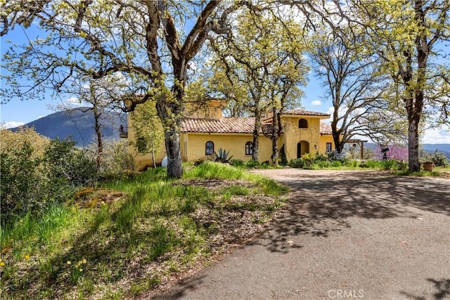 mediterranean / spanish house with a mountain view