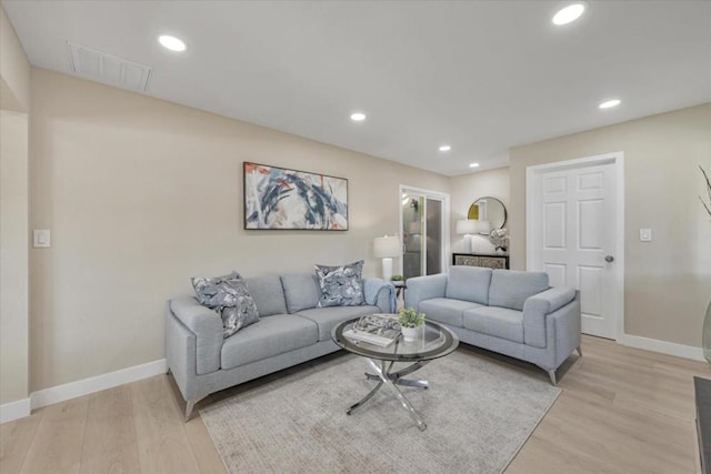 living room with light wood-type flooring