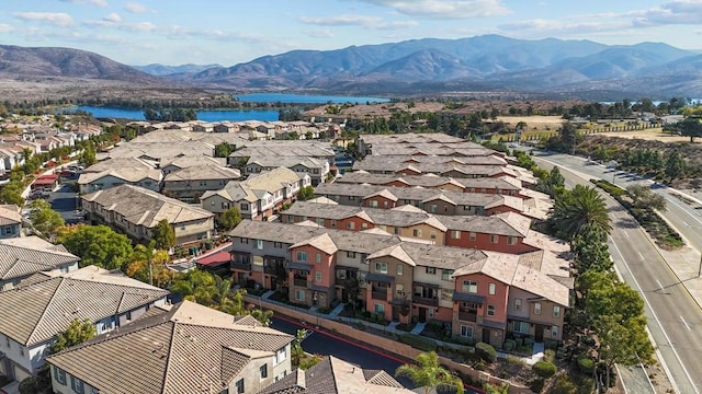 aerial view with a water and mountain view