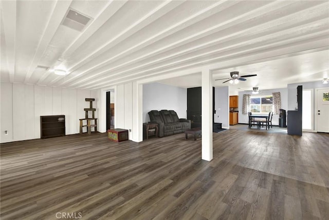 1938 Colusa, Corning, CA 96021 - living room featuring dark wood finished floors and a ceiling fan