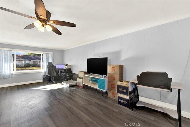 1938 Colusa, Corning, CA 96021 - home office with dark wood finished floors and a ceiling fan