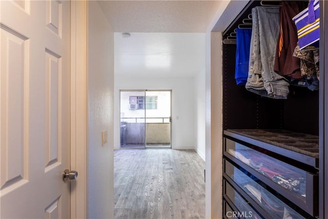 walk in closet with hardwood / wood-style floors