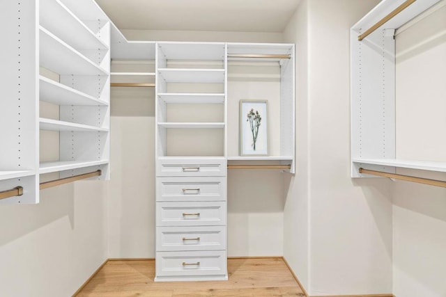 walk in closet with light wood-type flooring