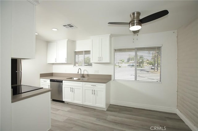 kitchen featuring white cabinets, dishwasher, a healthy amount of sunlight, and sink