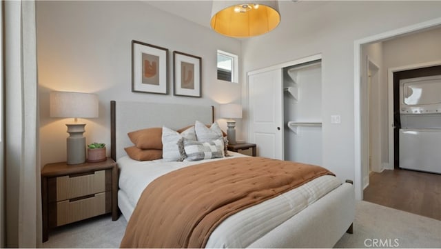 carpeted bedroom featuring a closet